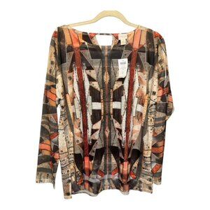 Chico's Blouse Women's Size Large Aztec Burst Mia‎ Hi Low Beaded NEW Chicos 2
